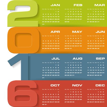 Simple design calendar 2016 year vector design template.12 mounts from January-December 2016のイラスト素材