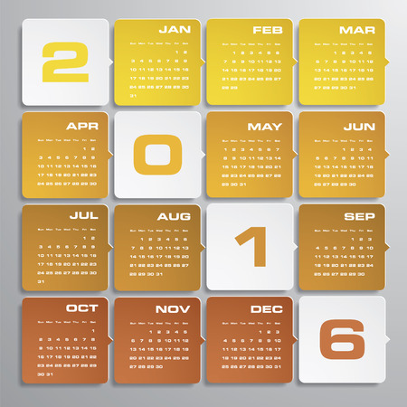 Simple design calendar 2016 year vector design template.12 mounts from January-December 2016のイラスト素材