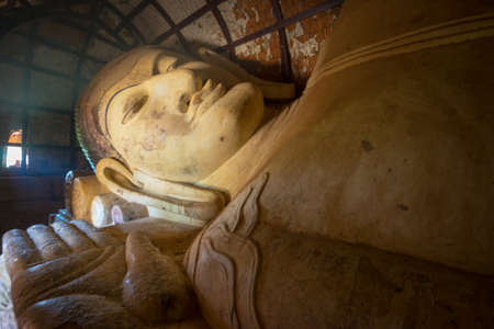 Old Buddha's statue in a Bagan pagoda, Mayanmarのeditorial素材
