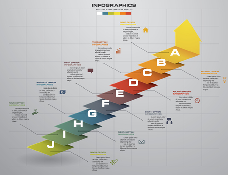 abstract business chart. 10 Steps diagram template/graphic or website layout. Vector. Step by step idea.のイラスト素材