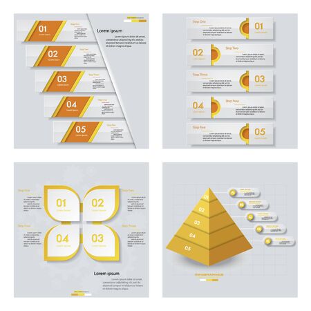 Collection of 4 yellow color template/graphic or website layout. Vector Background. For your idea and presentation.のイラスト素材