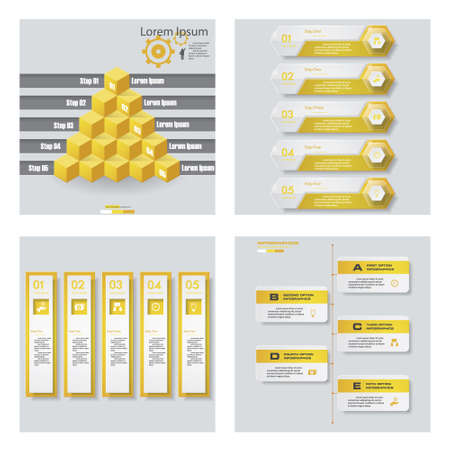 Collection of 4 yellow color template/graphic or website layout. Vector Background. For your idea and presentation.のイラスト素材