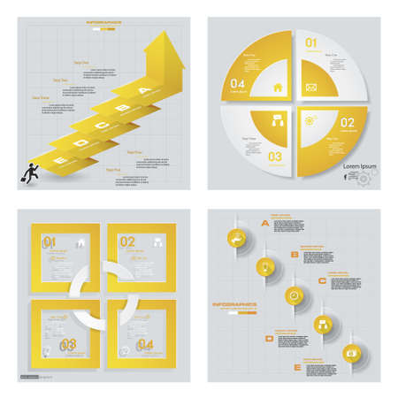Collection of 4 yellow color template/graphic or website layout. Vector Background. For your idea and presentation.のイラスト素材