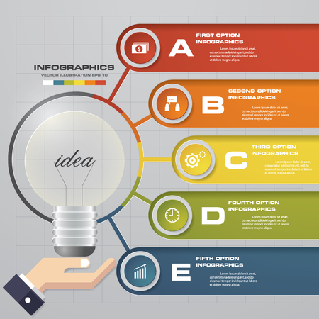 Simple and Editable light bulb infographics with 5 steps order diagram/sample text.のイラスト素材