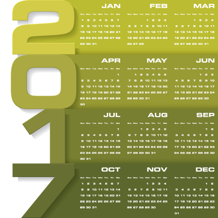 Modern design calendar 2017 year vector design template.12 mounts from January-December 2017. Week Starts Sunday. EPS10.のイラスト素材
