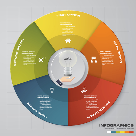 Abstract 5 steps circle/wheel infographis elements.Vector illustration.のイラスト素材