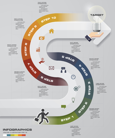 Abstract 10 steps infographics elements.Vector illustration. timeline presentation.のイラスト素材