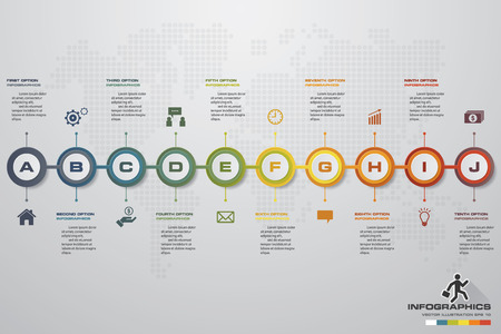 Abstract 10 steps infographics elements.Vector illustration. timeline presentation.のイラスト素材