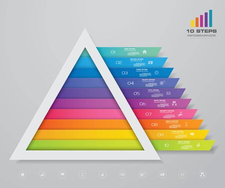 10 steps pyramid with free space for text on each level. infographics, presentations or advertisingのイラスト素材