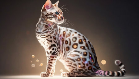 Bengal Cat Medium Shot White Pink Blue Magical Fantasy Bokehの素材