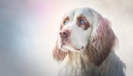 Clumber Spaniel Dog Medium Shot White Pink Blue Magical Fantasy Bokehの素材
