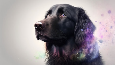 Flat Coated Retriever Dog Medium Shot White Pink Blue Magical Fantasy Bokehの素材