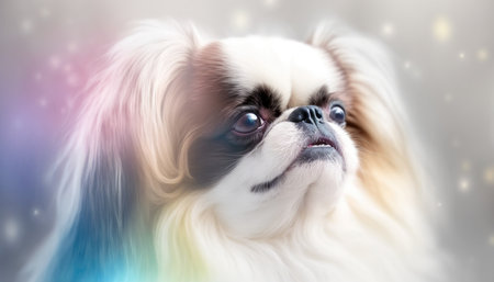 Japanese Chin Dog Medium Shot White Pink Blue Magical Fantasy Bokehの素材