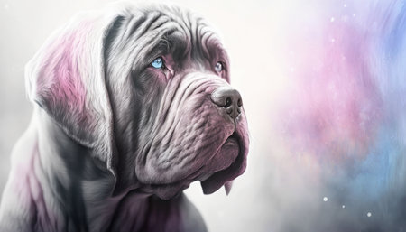 Neapolitan Mastiff Dog Medium Shot White Pink Blue Magical Fantasy Bokehの素材