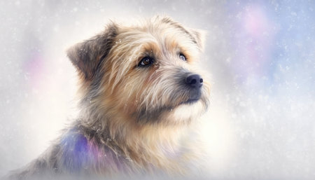 Norfolk Terrier Dog Medium Shot White Pink Blue Magical Fantasy Bokehの素材