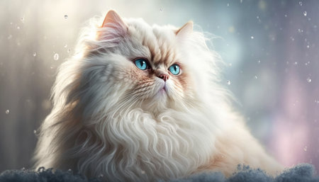 Persian Cat Medium Shot White Pink Blue Magical Fantasy Bokehの素材