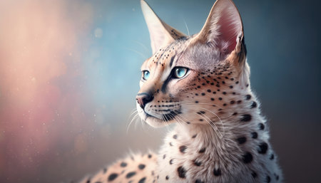 Savannah Cat Medium Shot White Pink Blue Magical Fantasy Bokehの素材