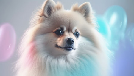 Pomeranian Dog Medium Shot White Pink Blue Magical Fantasy Bokehの素材