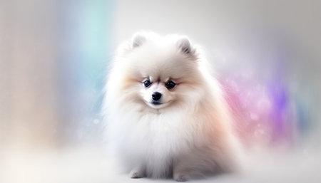 Pomeranian Dog Medium Shot White Pink Blue Magical Fantasy Bokehの素材