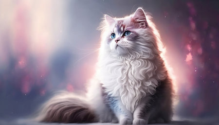 Ragamuffin Cat Medium Shot White Pink Blue Magical Fantasy Bokehの素材