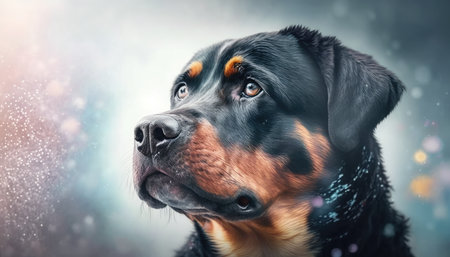 Rottweiler Dog Medium Shot White Pink Blue Magical Fantasy Bokehの素材