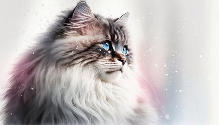 Siberian Cat Medium Shot White Pink Blue Magical Fantasy Bokehの素材