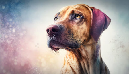 Rhodesian Ridgeback Dog Medium Shot White Pink Blue Magical Fantasy Bokehの素材