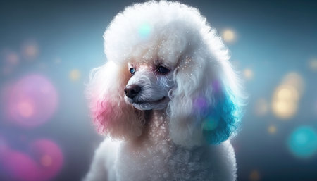 Poodle Dog Medium Shot White Pink Blue Magical Fantasy Bokehの素材