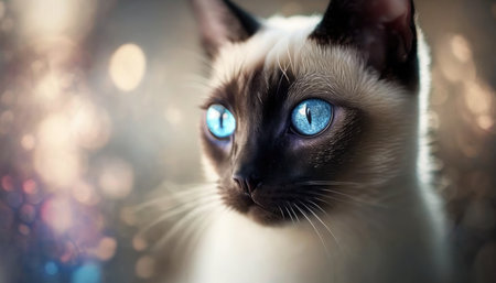 Siamese Cat Medium Shot White Pink Blue Magical Fantasy Bokehの素材