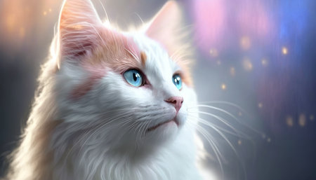Turkish Van Cat Medium Shot White Pink Blue Magical Fantasy Bokehの素材