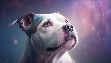 Staffordshire Bull Terrier Dog Medium Shot White Pink Blue Magical Fantasy Bokehの素材