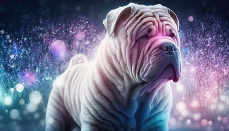 Shar Pei Dog Medium Shot White Pink Blue Magical Fantasy Bokehの素材