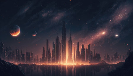 Stars Shinebove City Skyscrapers Desktop Wallpaperの素材
