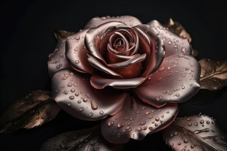 Antique Rose With Metallic Drops On Black Backgroundの素材
