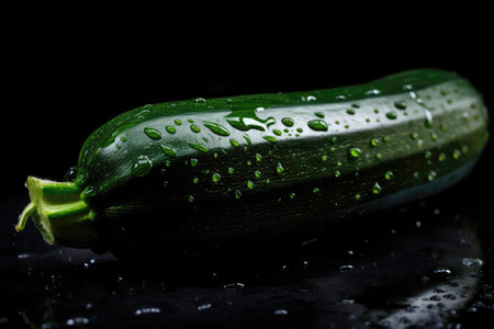 Green Zucchini Metallic Drops On Black Backgroundの素材