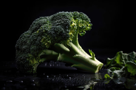 Green Broccoli Drops On Black Backgroundの素材