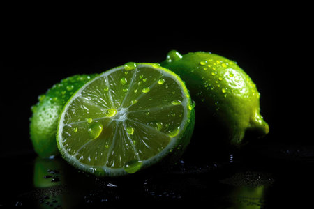 Lime Green Metallic Drops On Black Backgroundの素材