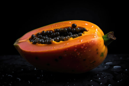 Orange Papaya With Drops On Black Gradient Backgroundの素材