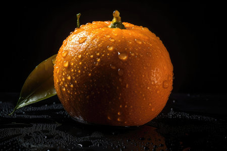 Orange Tangerine With Drops On Black Gradient Backgroundの素材