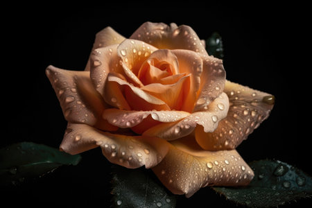 Peach Rose With Drops On Black Gradient Backgroundの素材