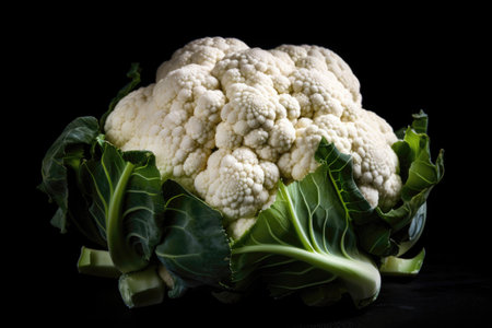 White Cauliflower With Drops On Black Gradient Backgroundの素材