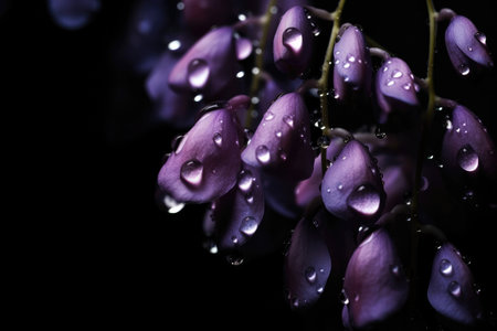 Wisteria Purple With Drops On Black Gradient Backgroundの素材