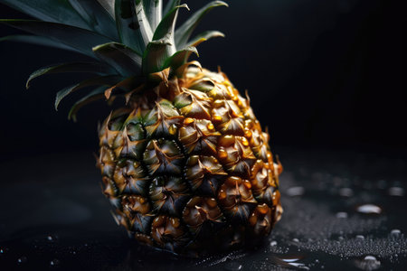 Pineapple With Drops On Black Gradient Backgroundの素材