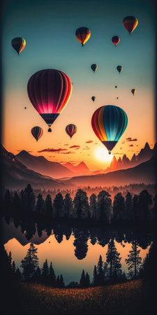 Colorful Hot Air Balloons Sunrise Landscape Mobile Wallpaperの素材
