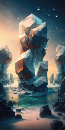 Crystalline Structures Rising From Sea Mobile Wallpaperの素材