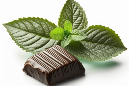 Chocolate mint leaves on a white background. selective focus.の素材