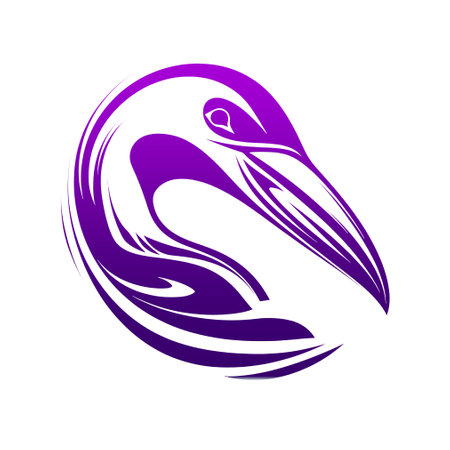 illustration of a flamingo head in purple on a white backgroundの素材