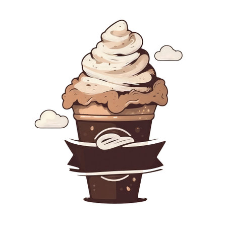 Coffee ice cream in a waffle cup. illustration.の素材