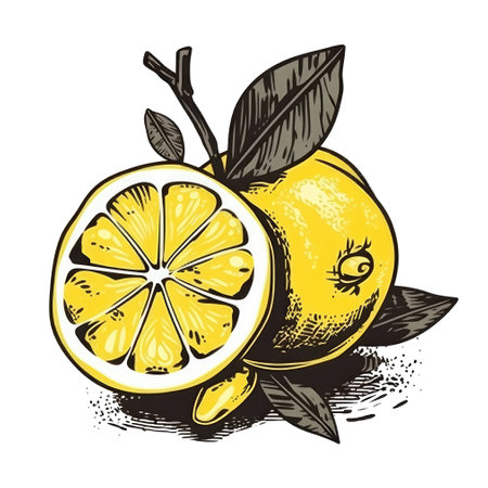 Lemon on a white background. illustration in vintage style.の素材