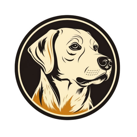 Labrador Retriever portrait in round frame. illustration.の素材